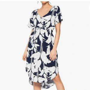 Roxy Flamingo Shades‎ Dress Women’s Size XS Navy White Short Sleeve Banana Leaf